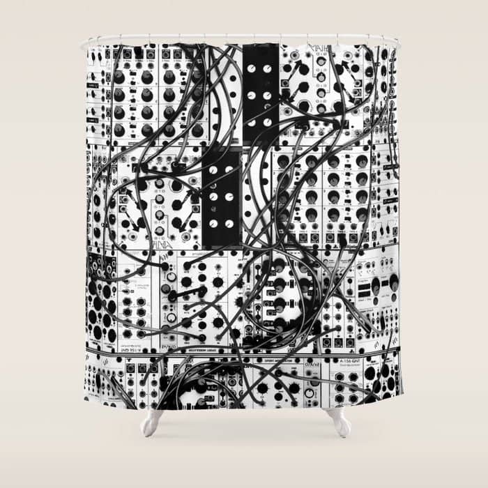 Analog Synthesizer System - Modular Black And White Shower Curtain