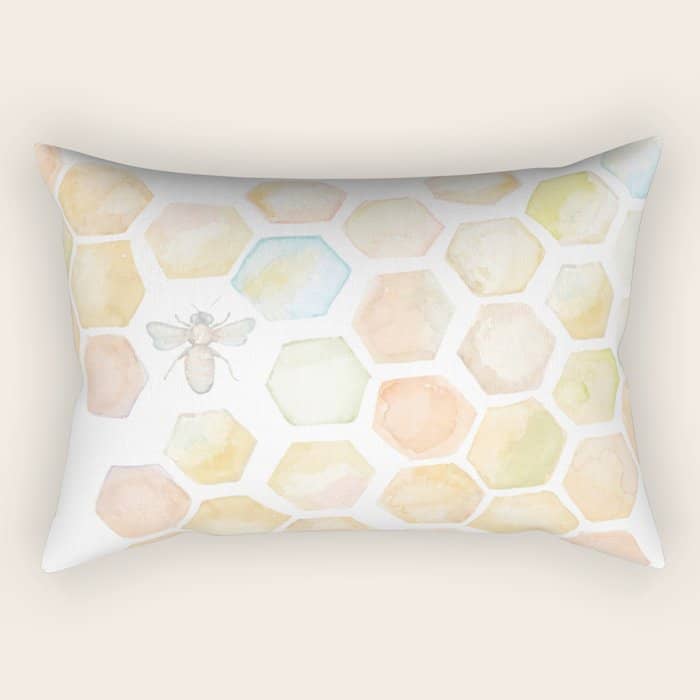 Bee And Honeycomb Watercolor Rectangular Pillow