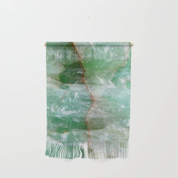 Crystalized Pale Green Quartz Slab With Copper Vein Wall Hanging
