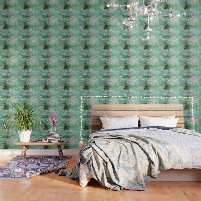 Crystalized Pale Green Quartz Slab With Copper Vein Wallpaper