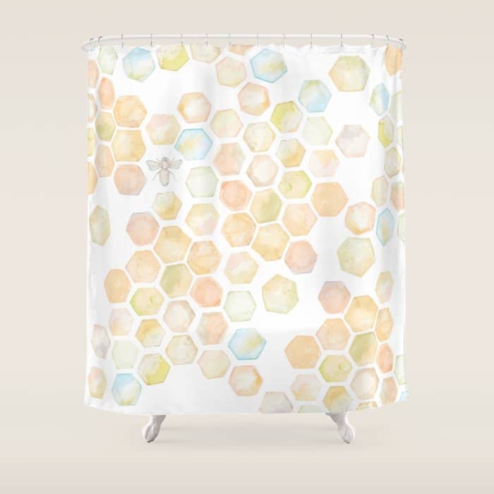 Bee And Honeycomb Watercolor Shower Curtain