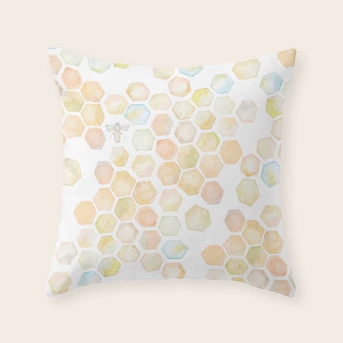 Bee And Honeycomb Watercolor Throw Pillow