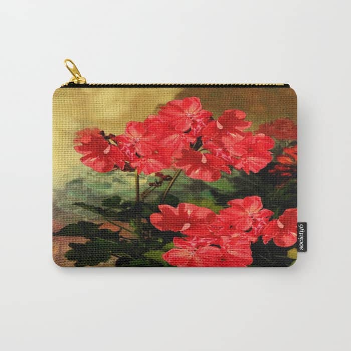 Decorative Red Geraniums  Floral Still Life Art Carry All Pouch