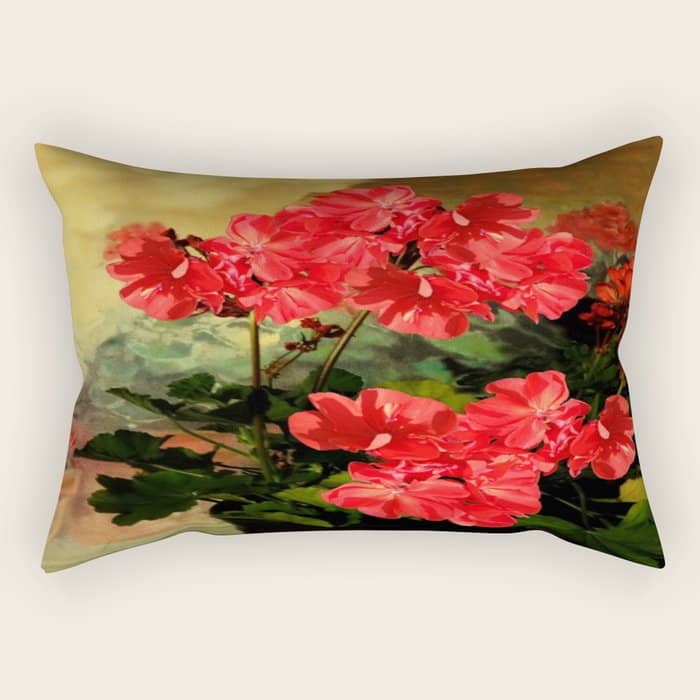 Decorative Red Geraniums  Floral Still Life Art Rectangular Pillow