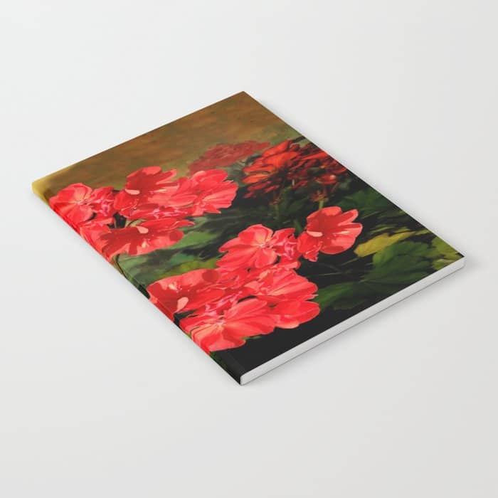Decorative Red Geraniums  Floral Still Life Art Notebook