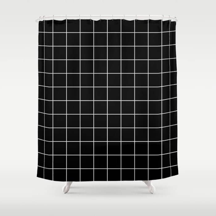 Grid Pattern Line Stripe Black And White Minimalist Geometric Stripes Lines Drawing Shower Curtain