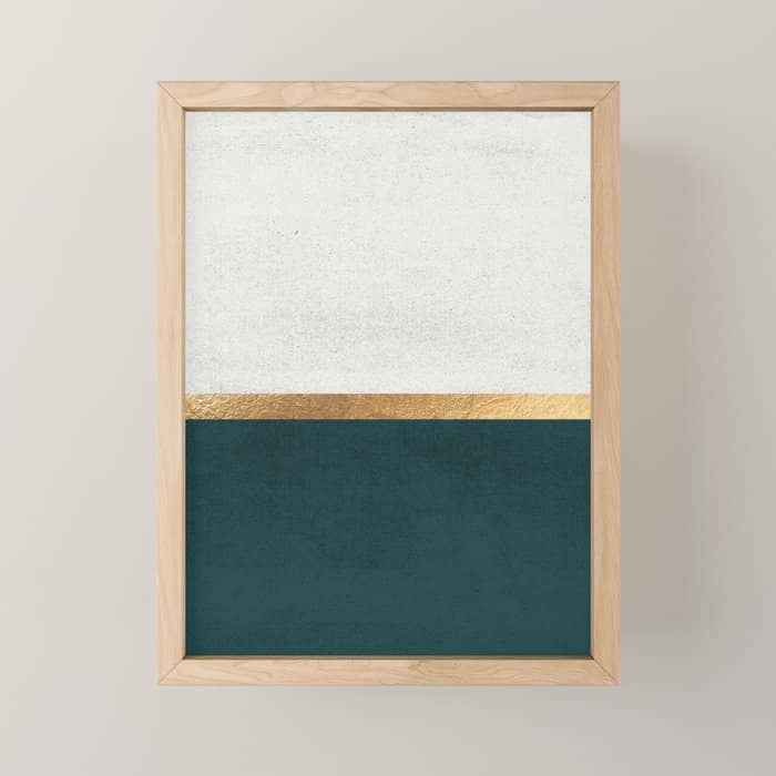 Deep Green, Gold And White Color Block Mini Art Print