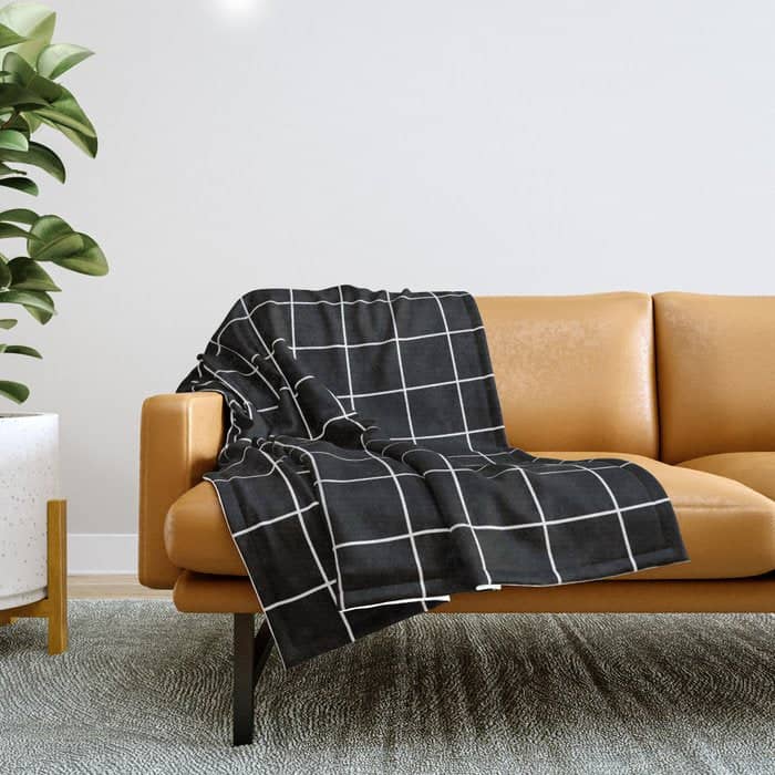 Grid Pattern Line Stripe Black And White Minimalist Geometric Stripes Lines Drawing Throw Blanket