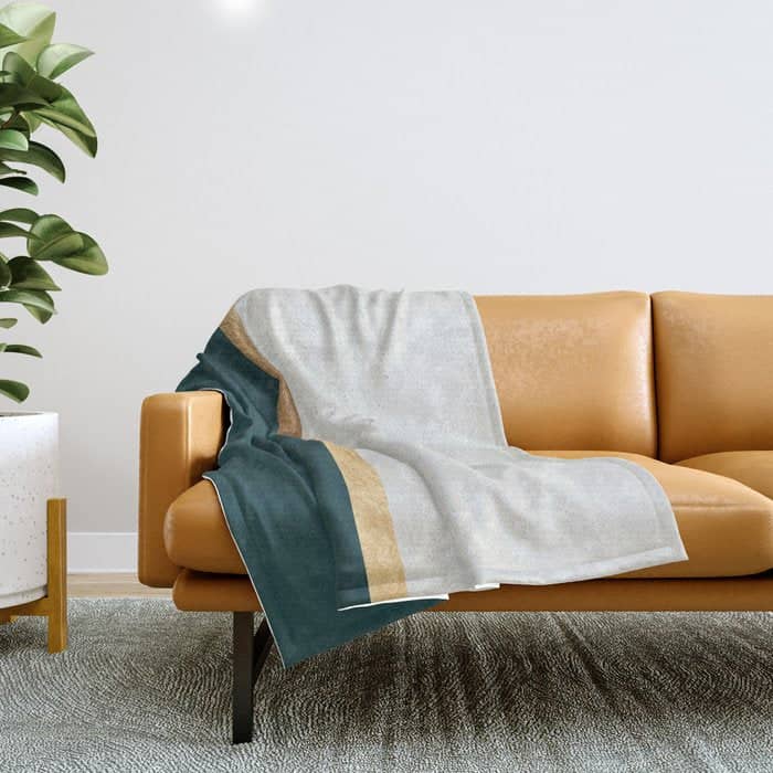 Deep Green, Gold And White Color Block Throw Blanket