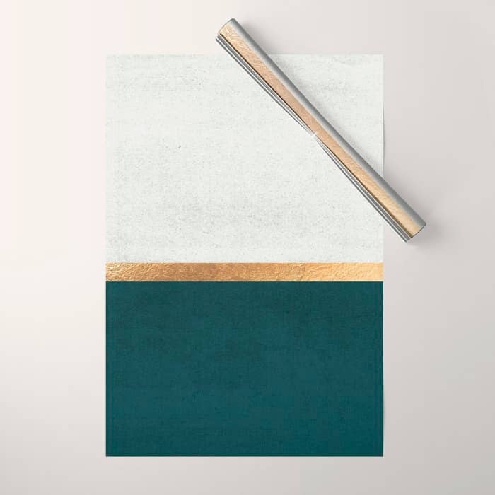 Deep Green, Gold And White Color Block Wrapping Paper