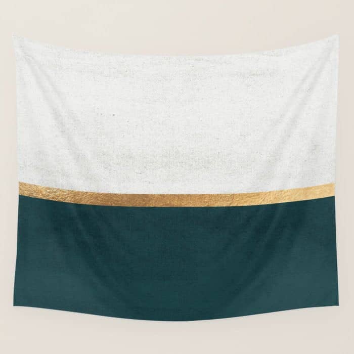 Deep Green, Gold And White Color Block Wall Tapestry