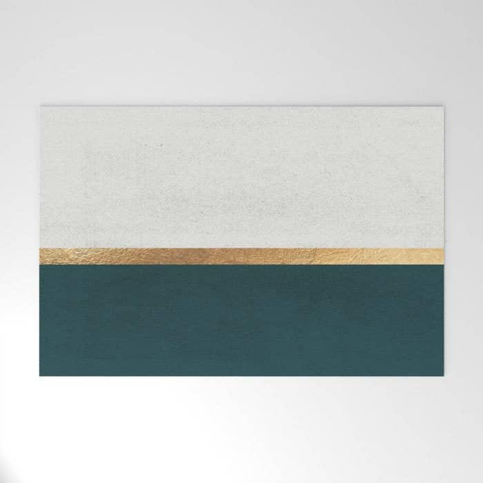 Deep Green, Gold And White Color Block Welcome Mat