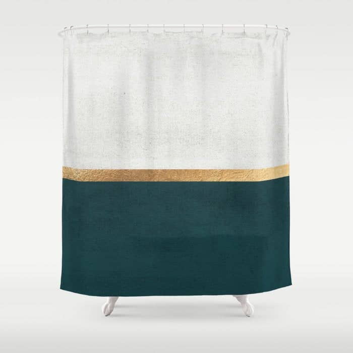 Deep Green, Gold And White Color Block Shower Curtain