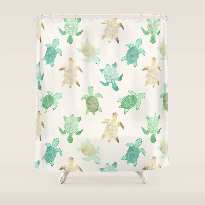 Gilded Jade & Mint Turtles Shower Curtain