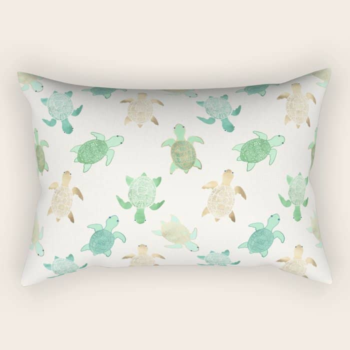 Gilded Jade & Mint Turtles Rectangular Pillow