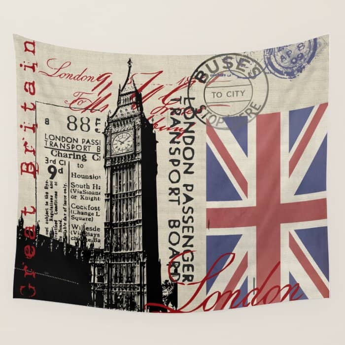 London Great Britain Big Ben Flag Collage Wall Tapestry