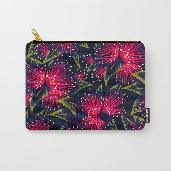 New Zealand Rata Floral Print (Night) Carry All Pouch