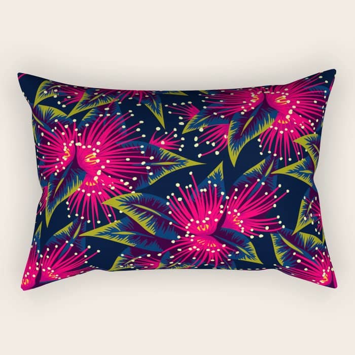 New Zealand Rata Floral Print (Night) Rectangular Pillow