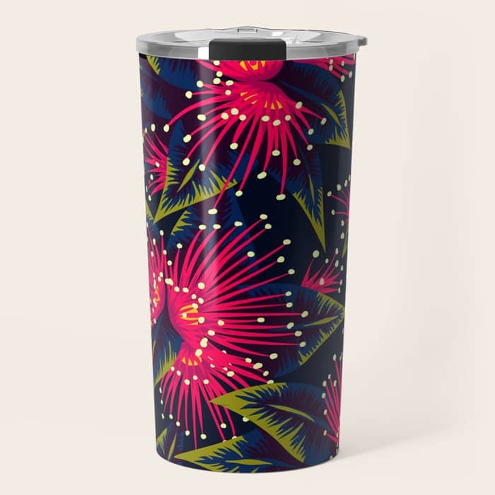New Zealand Rata Floral Print (Night) Travel Mug