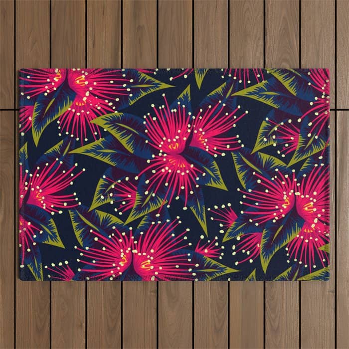 New Zealand Rata Floral Print (Night) Outdoor Rug