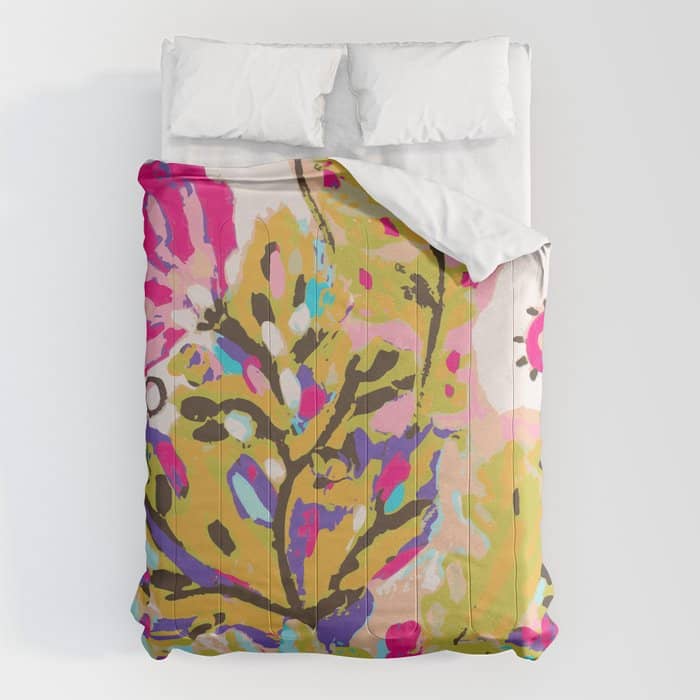 Bohemian Pink Abstract Flowers By Karen Fields Comforter