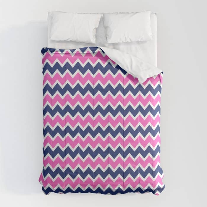 Hot Pink And Navy Blue Chevron Comforter
