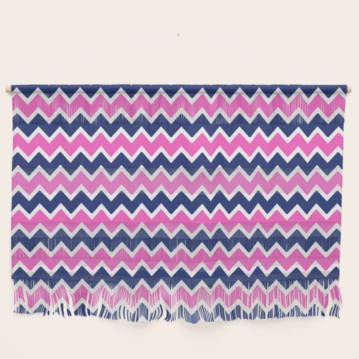 Hot Pink And Navy Blue Chevron Wall Hanging
