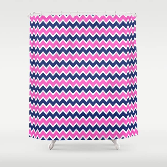 Hot Pink And Navy Blue Chevron Shower Curtain