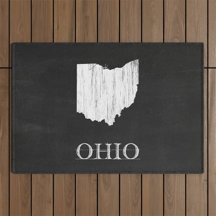Ohio State Map Chalk Drawing Outdoor Rug