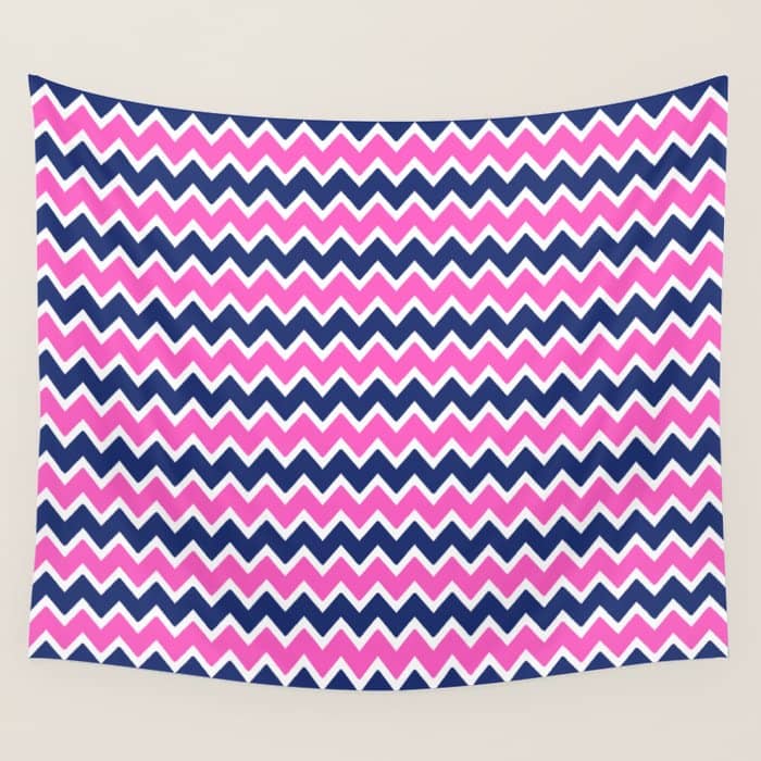 Hot Pink And Navy Blue Chevron Wall Tapestry