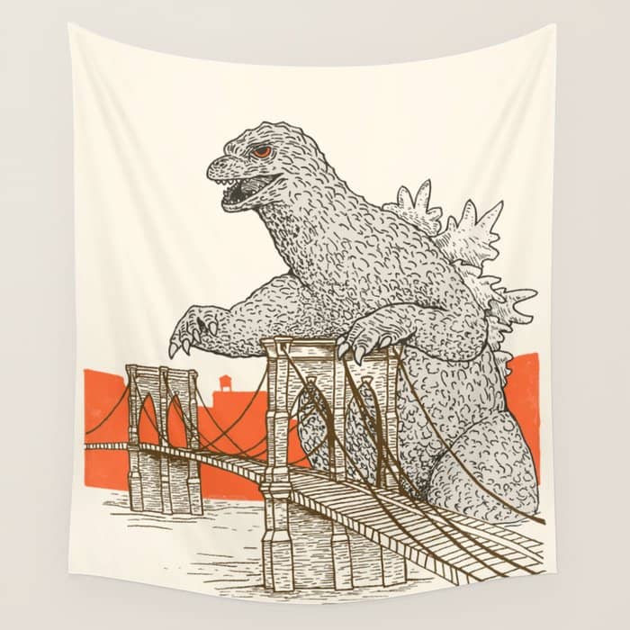 Godzilla Vs. The Brooklyn Bridge Wall Tapestry