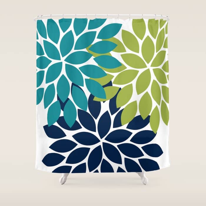 Bold Colorful Teal Green Navy Dahlia Flower Burst Petals Shower Curtain