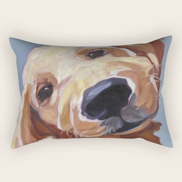 Golden Retriever Puppy Original Oil Painting Rectangular Pillow