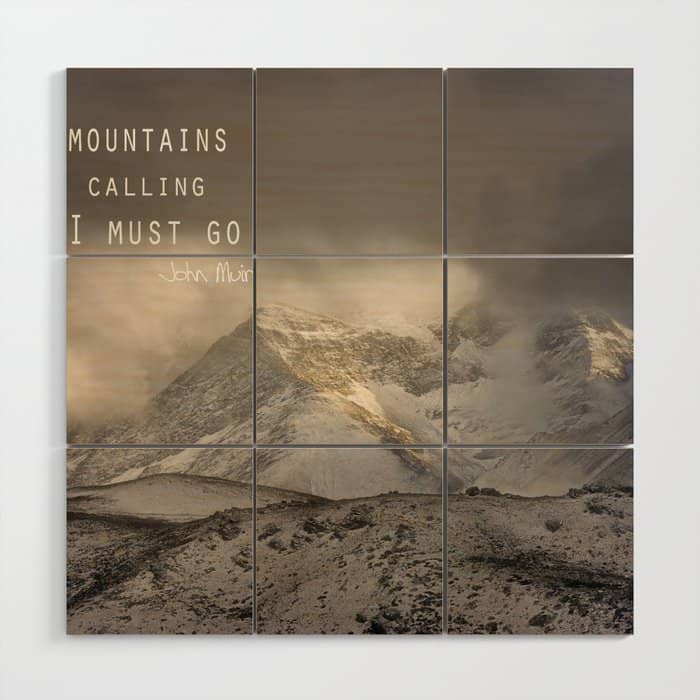 The Mountains Are Calling, And I Must Go.  John Muir. Vintage. Wood Wall Art