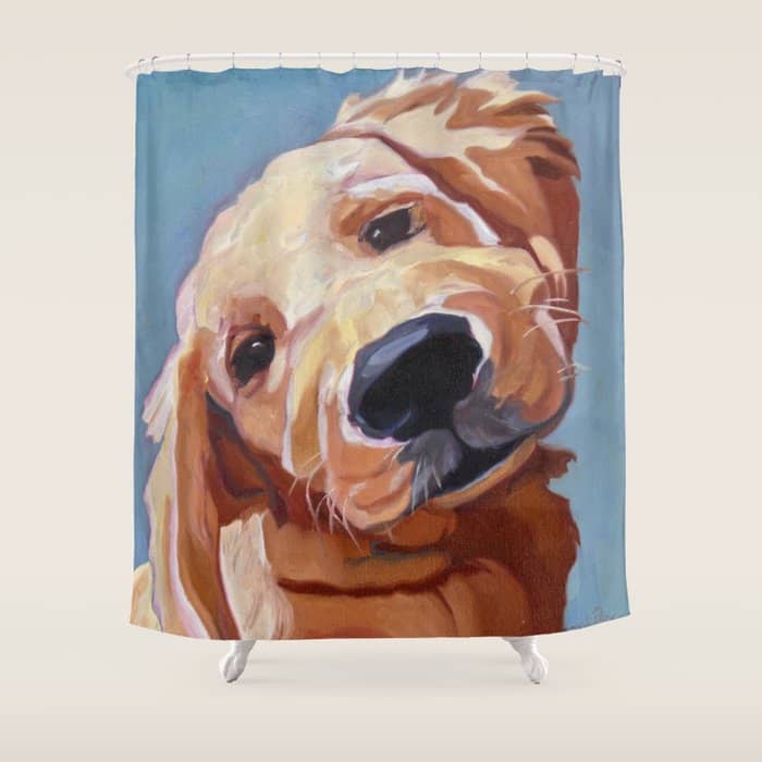 Golden Retriever Puppy Original Oil Painting Shower Curtain