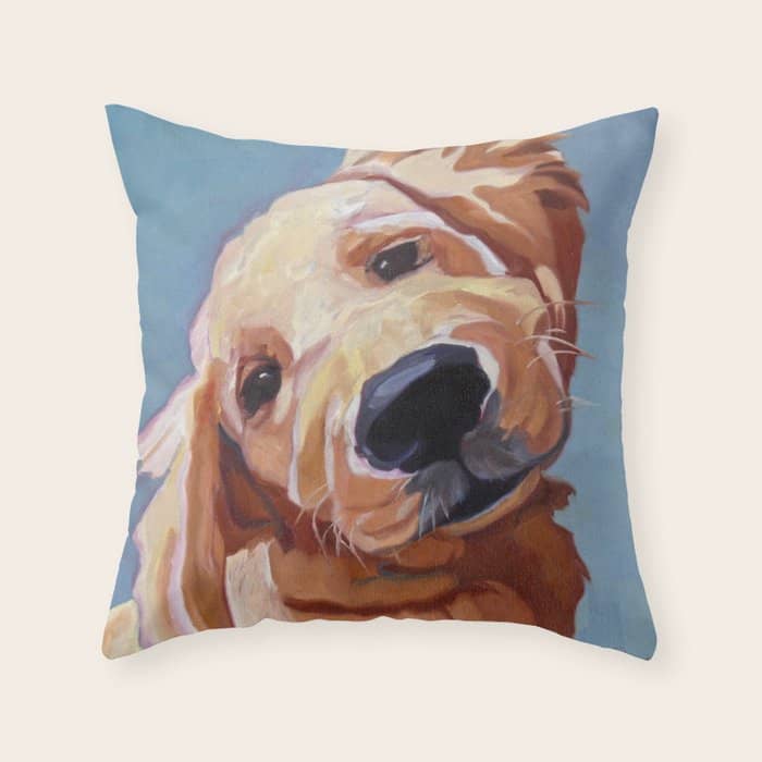 Golden Retriever Puppy Original Oil Painting Throw Pillow