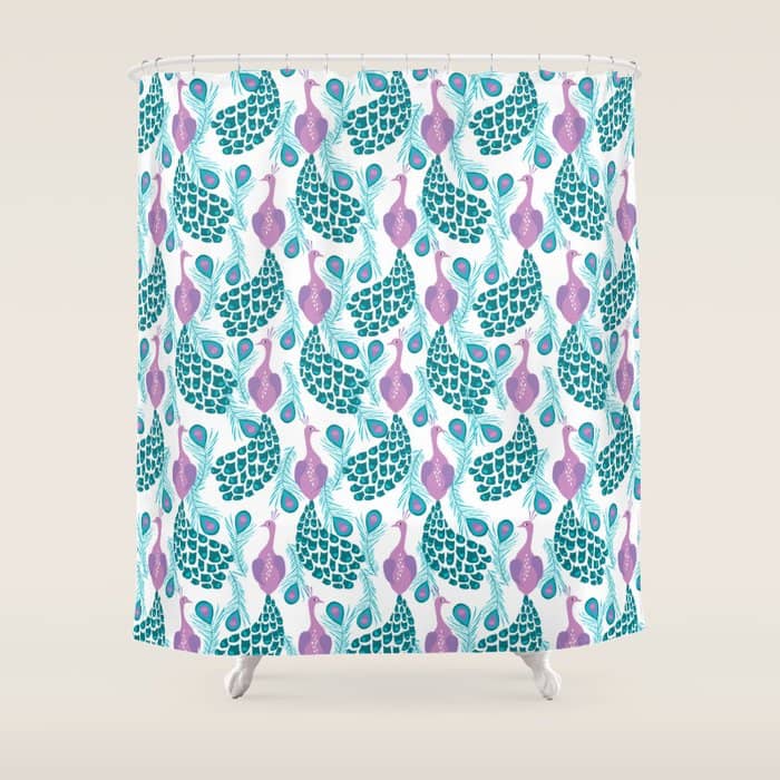 Peacock Pattern Cute Bird Nursery Minimal Home Decor Peacocks Plume Feathers Shower Curtain