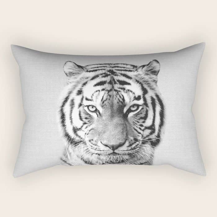 Tiger - Black & White Rectangular Pillow