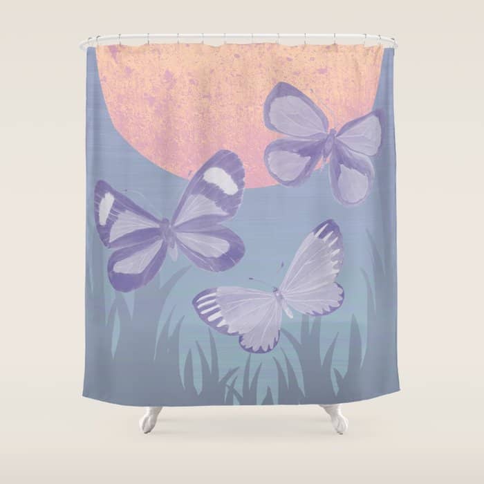 Moonrise Meadow Butterflies Shower Curtain