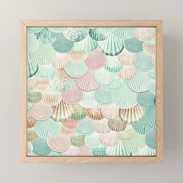 Mermaid Shells - Mint & Rosegold Mini Art Print