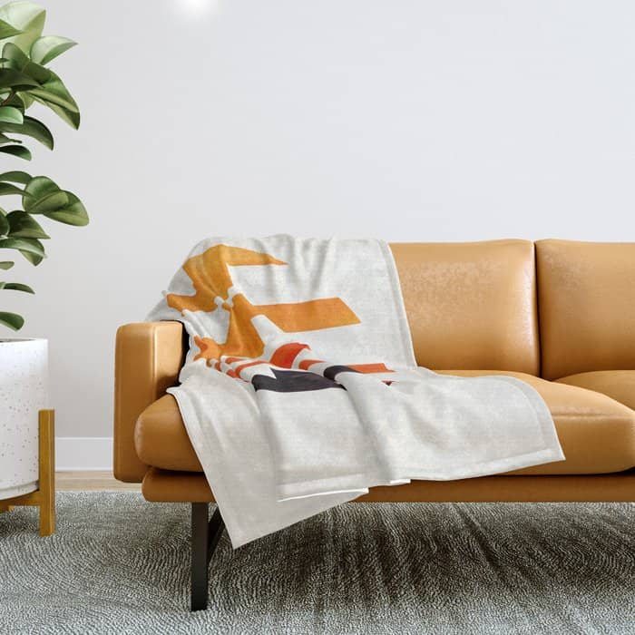 Minimalist Mid Century Circle Frame Orange Zig Zag Colorful Lightning Bolt Geometric Pattern Throw Blanket
