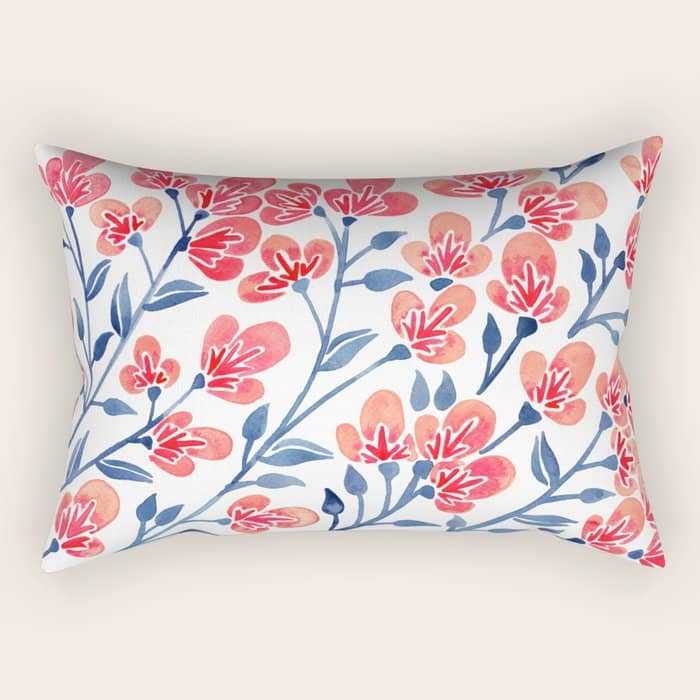 Cherry Blossoms - Melon & Navy Palette Rectangular Pillow