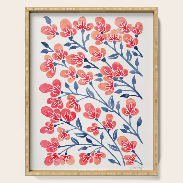 Cherry Blossoms - Melon & Navy Palette Serving Tray