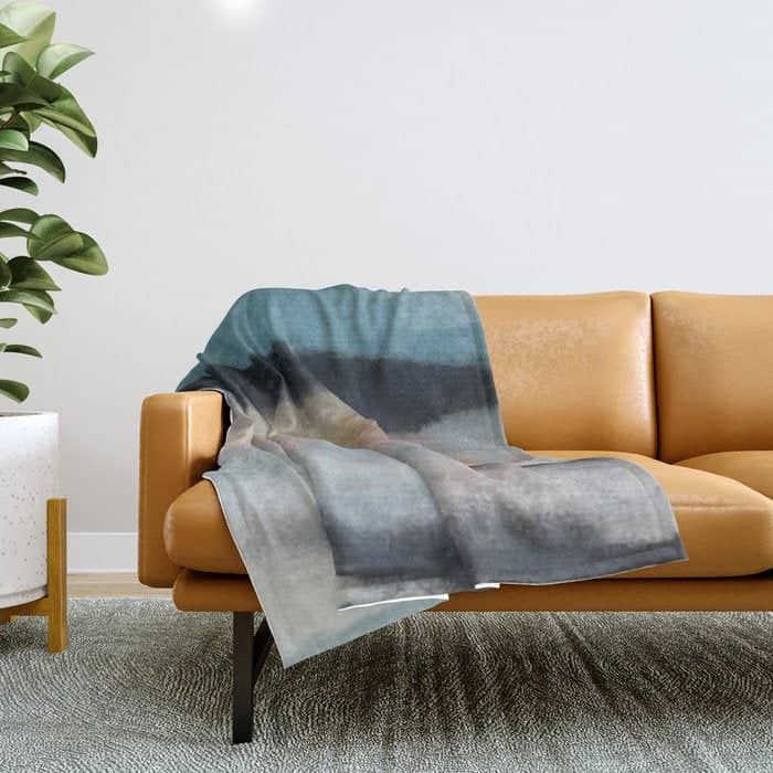 Dawn: A Minimal Abstract Acrylic Piece In Pink, Blues, Yellow, And White Throw Blanket