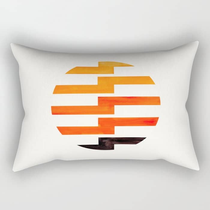 Minimalist Mid Century Circle Frame Orange Zig Zag Colorful Lightning Bolt Geometric Pattern Rectangular Pillow