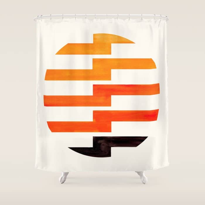 Minimalist Mid Century Circle Frame Orange Zig Zag Colorful Lightning Bolt Geometric Pattern Shower Curtain