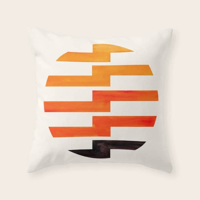 Minimalist Mid Century Circle Frame Orange Zig Zag Colorful Lightning Bolt Geometric Pattern Throw Pillow