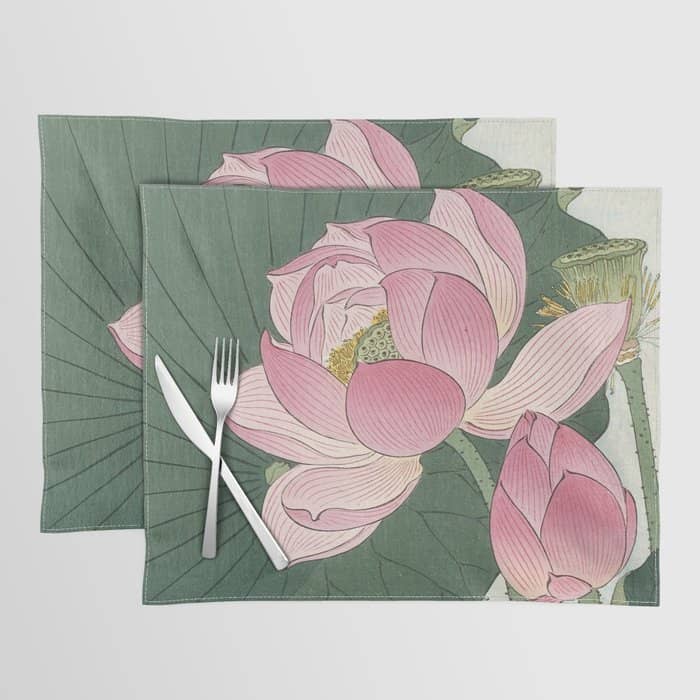 Flowering Lotus Flowers, Ohara Koson Placemat