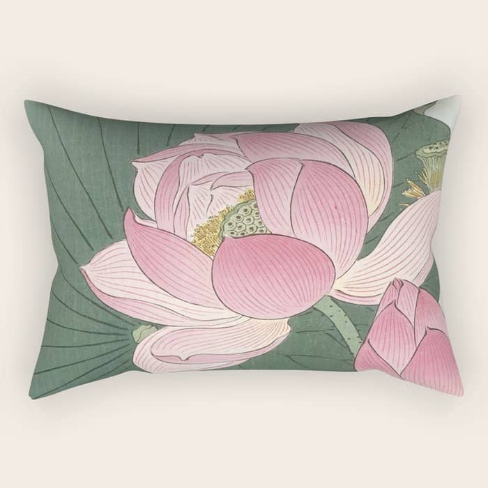Flowering Lotus Flowers, Ohara Koson Rectangular Pillow