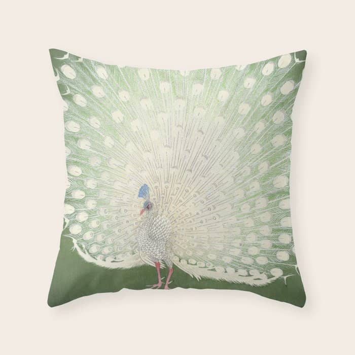 Peacock, Ohara Koson - Japanese Woodcut Throw Pillow